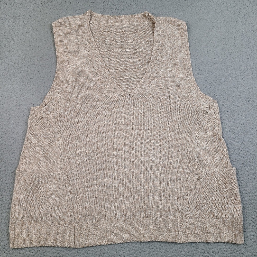 SHEIN Sweater Vest Womens Large Beige Brown Marl V-Neck with Pockets